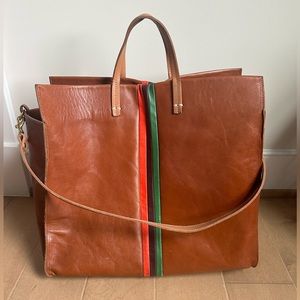 Clare V Simple Tote with Red and Green Stripes